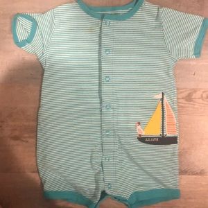 Blue, striped sailboat romper